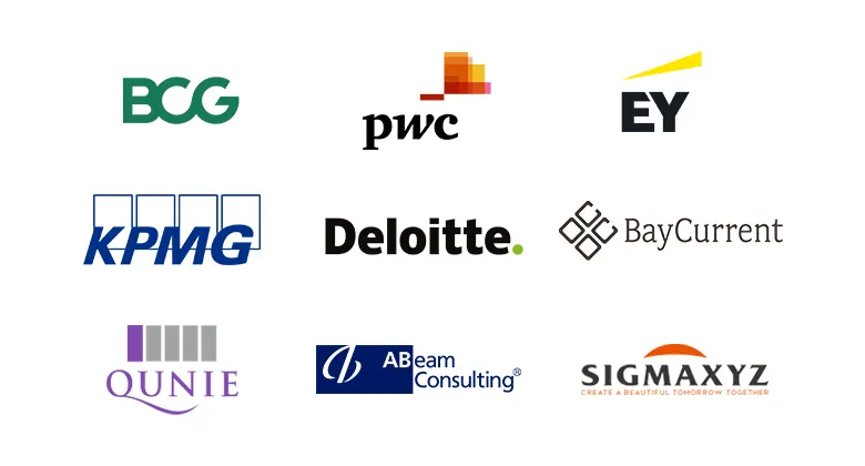 BCG PwC EY KPMG Deloitte デロイトトーマツ Baycurrent ベイカレント QUINE クニエ ABeam アビーム SIGMAXYZ シグマクシス